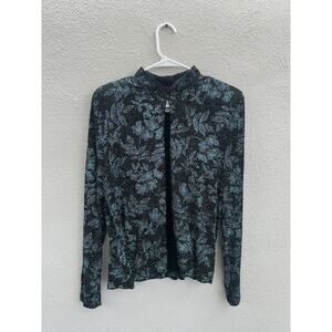 MSK Womens Cardigan Size Large Black Blue Floral Sparkly Glitter Long Sleeve